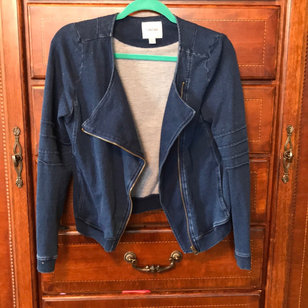 Faux denim bomber jacket